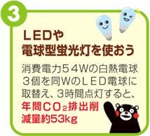3.LEDや電球型蛍光灯を使おう